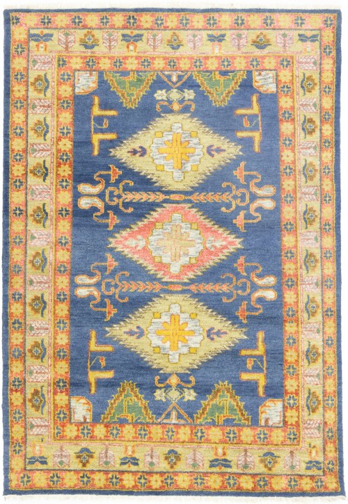 Blue Geometric 5'5X8 Kazak Oriental Rug