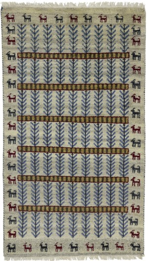 Cream Pictorial Tribal 3X5 Indo-Gabbeh Oriental Rug