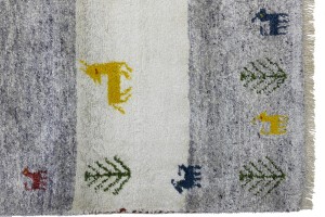 Cream Gray Pictorial Tribal 4X6 Indo-Gabbeh Oriental Rug