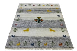 Cream Gray Pictorial Tribal 4X6 Indo-Gabbeh Oriental Rug