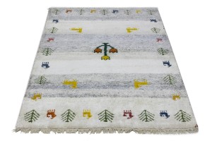 Cream Gray Pictorial Tribal 4X6 Indo-Gabbeh Oriental Rug