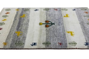 Cream Gray Pictorial Tribal 4X6 Indo-Gabbeh Oriental Rug
