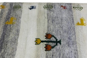 Cream Gray Pictorial Tribal 4X6 Indo-Gabbeh Oriental Rug