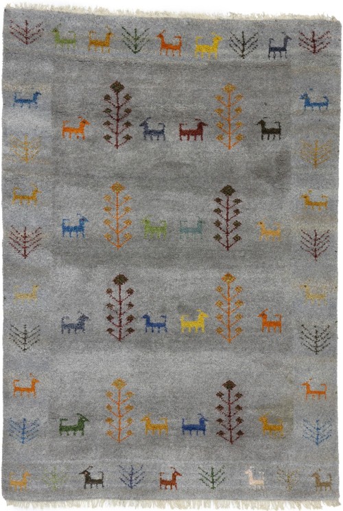 Gray Pictorial Tribal 4X6 Indo-Gabbeh Oriental Rug