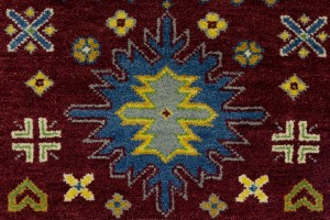 Maroon Red Geometric 4X6 Kazak Oriental Rug
