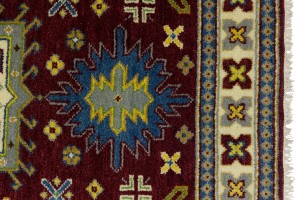 Maroon Red Geometric 4X6 Kazak Oriental Rug