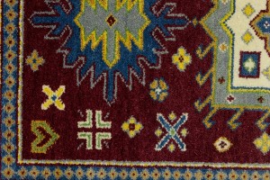 Maroon Red Geometric 4X6 Kazak Oriental Rug