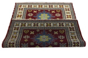 Maroon Red Geometric 4X6 Kazak Oriental Rug