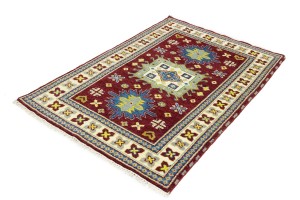 Maroon Red Geometric 4X6 Kazak Oriental Rug