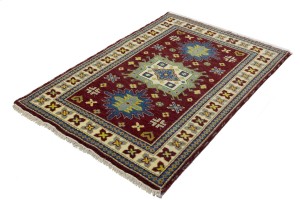Maroon Red Geometric 4X6 Kazak Oriental Rug