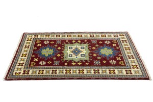 Maroon Red Geometric 4X6 Kazak Oriental Rug