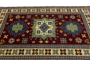 Maroon Red Geometric 4X6 Kazak Oriental Rug