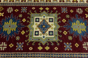 Maroon Red Geometric 4X6 Kazak Oriental Rug