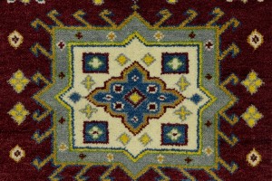Maroon Red Geometric 4X6 Kazak Oriental Rug
