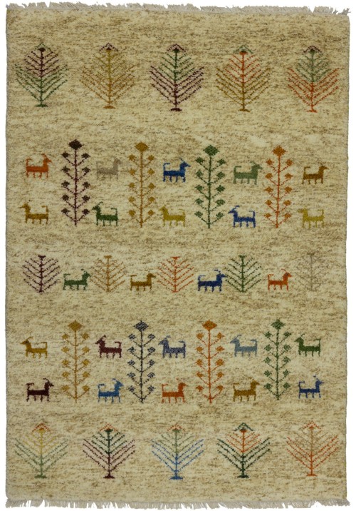 Beige Pictorial Tribal 4X6 Indo-Gabbeh Oriental Rug