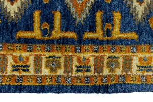 Blue Geometric 3X8 Kazak Oriental Runner Rug