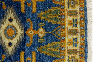 Blue Geometric 3X8 Kazak Oriental Runner Rug
