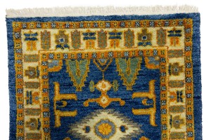 Blue Geometric 3X8 Kazak Oriental Runner Rug