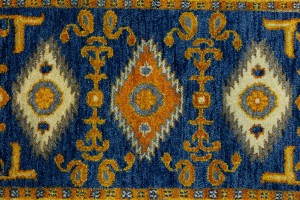 Blue Geometric 3X8 Kazak Oriental Runner Rug