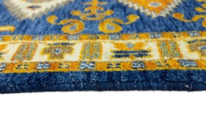 Blue Geometric 3X8 Kazak Oriental Runner Rug