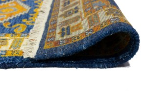 Blue Geometric 3X8 Kazak Oriental Runner Rug