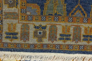 Blue Geometric 3X8 Kazak Oriental Runner Rug