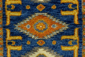 Blue Geometric 3X8 Kazak Oriental Runner Rug