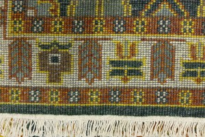 Dark Gray Geometric 3X8 Kazak Oriental Runner Rug