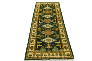 Dark Gray Geometric 3X8 Kazak Oriental Runner Rug
