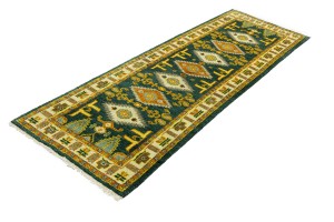 Dark Gray Geometric 3X8 Kazak Oriental Runner Rug