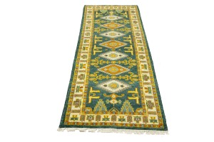 Dark Gray Geometric 3X8 Kazak Oriental Runner Rug
