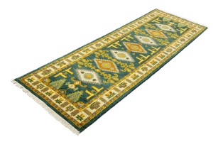 Dark Gray Geometric 3X8 Kazak Oriental Runner Rug