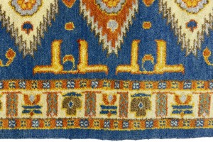 Blue Geometric 3X8 Kazak Oriental Runner Rug