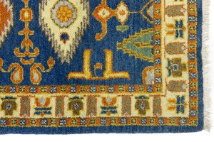 Blue Geometric 3X8 Kazak Oriental Runner Rug
