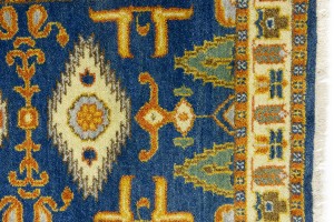 Blue Geometric 3X8 Kazak Oriental Runner Rug