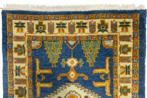 Blue Geometric 3X8 Kazak Oriental Runner Rug
