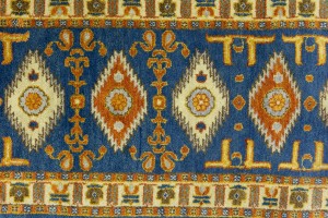 Blue Geometric 3X8 Kazak Oriental Runner Rug