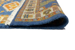 Blue Geometric 3X8 Kazak Oriental Runner Rug