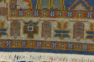 Blue Geometric 3X8 Kazak Oriental Runner Rug