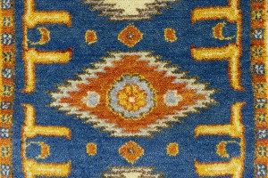 Blue Geometric 3X8 Kazak Oriental Runner Rug