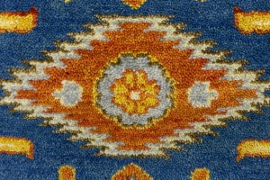 Blue Geometric 3X8 Kazak Oriental Runner Rug