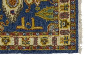 Blue Geometric 2'7X6'4 Kazak Oriental Runner Rug