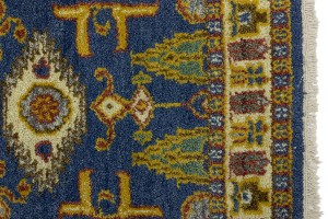 Blue Geometric 2'7X6'4 Kazak Oriental Runner Rug