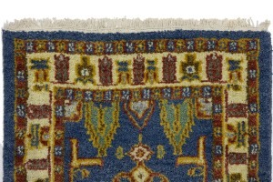 Blue Geometric 2'7X6'4 Kazak Oriental Runner Rug