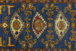 Blue Geometric 2'7X6'4 Kazak Oriental Runner Rug