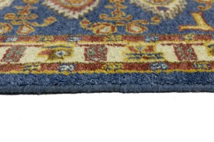 Blue Geometric 2'7X6'4 Kazak Oriental Runner Rug