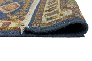 Blue Geometric 2'7X6'4 Kazak Oriental Runner Rug