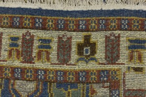 Blue Geometric 2'7X6'4 Kazak Oriental Runner Rug