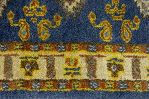 Blue Geometric 2'8X6'4 Kazak Oriental Runner Rug
