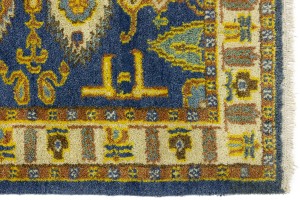 Blue Geometric 2'8X6'4 Kazak Oriental Runner Rug